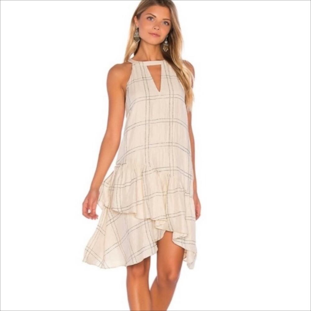 NWT Parker Sienna Halter Mini Dress Cream and Silver Plaid XS